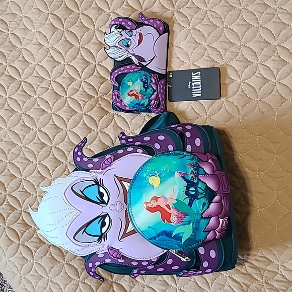 🔮 Loungefly Disney Ursula Crystal ball Backpack and Wallet - Picture 1 of 7